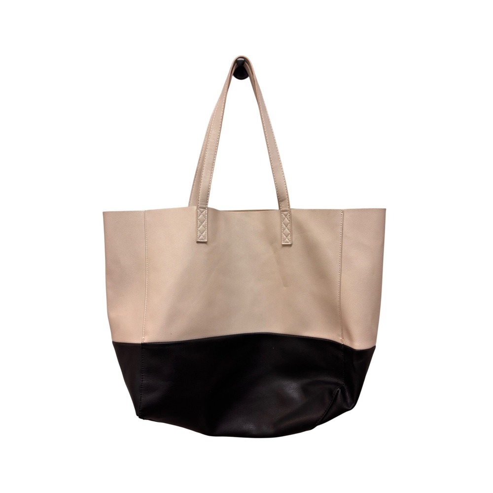 Chicos Cream Black Colorblock Faux Leather Large Tote Bag Shoulder Bag